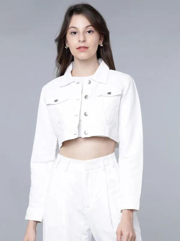 Tokyo Talkies Women White Denim Jacket