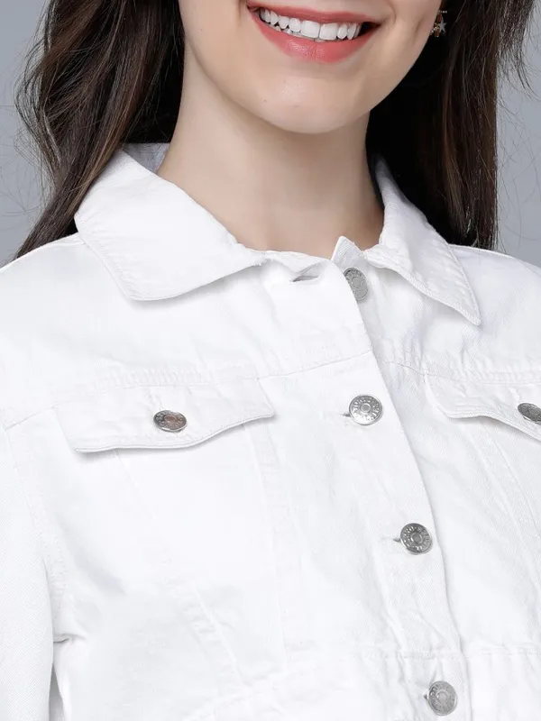Tokyo Talkies Women White Denim Jacket