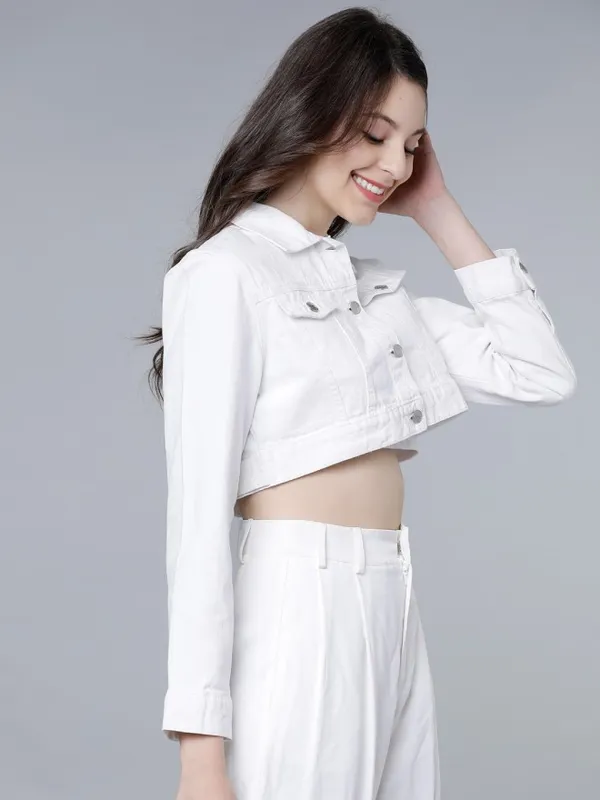 Tokyo Talkies Women White Denim Jacket