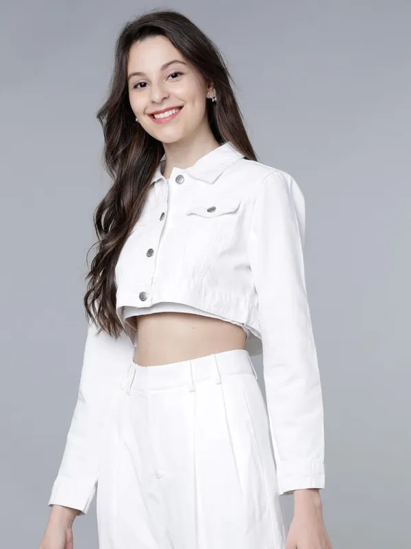 Tokyo Talkies Women White Denim Jacket