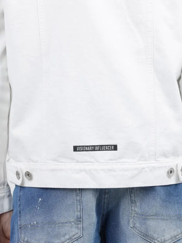  Locomotive Men White Printed Denim Jacket Jackets