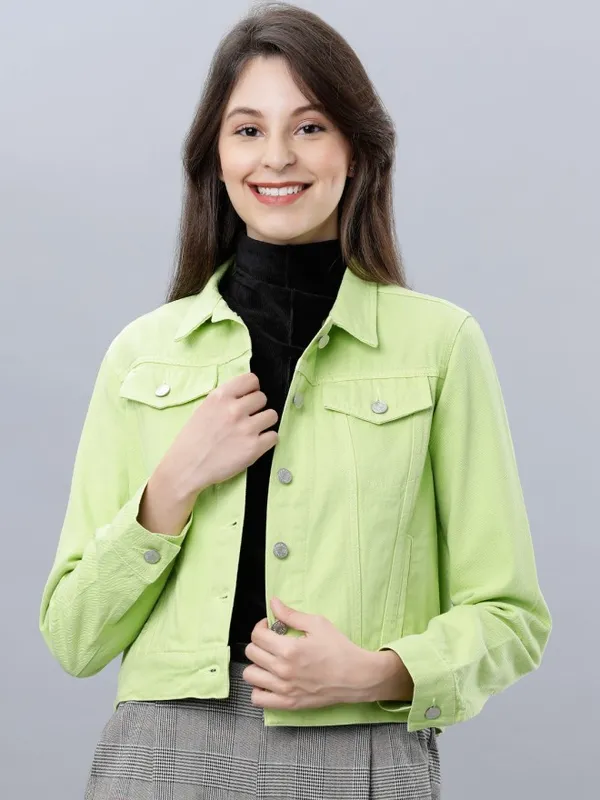  Tokyo Talkies Women Green Denim Jacket Jackets