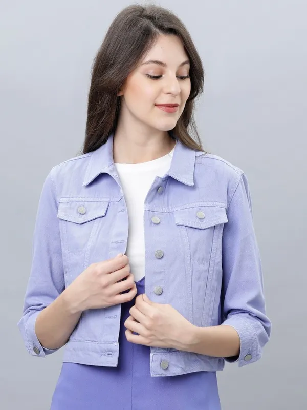  Tokyo Talkies Women Purple Denim Jacket Jackets