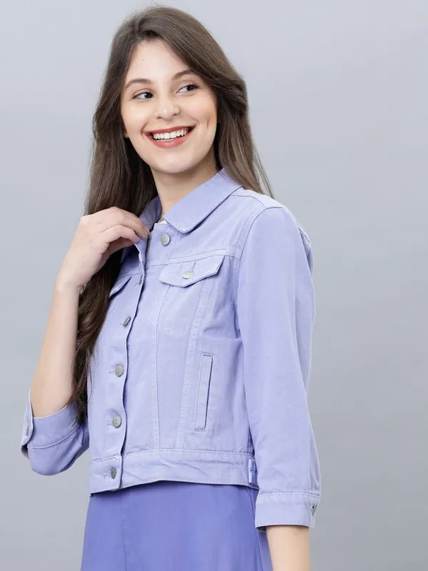  Tokyo Talkies Women Purple Denim Jacket Jackets