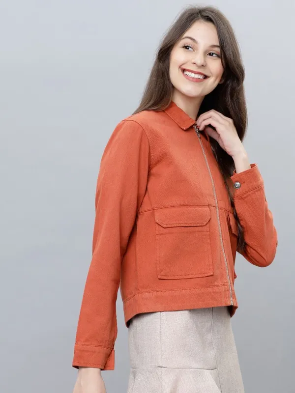  Tokyo Talkies Women Terracotta Denim Jacket Jackets