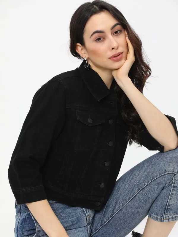  Tokyo Talkies Women Black Denim Jacket Jackets