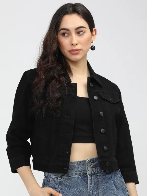  Tokyo Talkies Women Black Denim Jacket Jackets