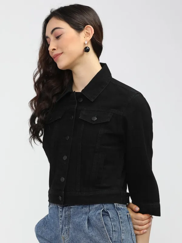  Tokyo Talkies Women Black Denim Jacket Jackets