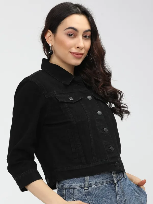  Tokyo Talkies Women Black Denim Jacket Jackets