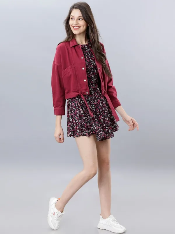  Tokyo Talkies Women Maroon Denim Jacket Jackets