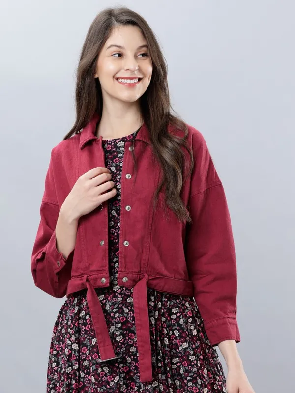  Tokyo Talkies Women Maroon Denim Jacket Jackets