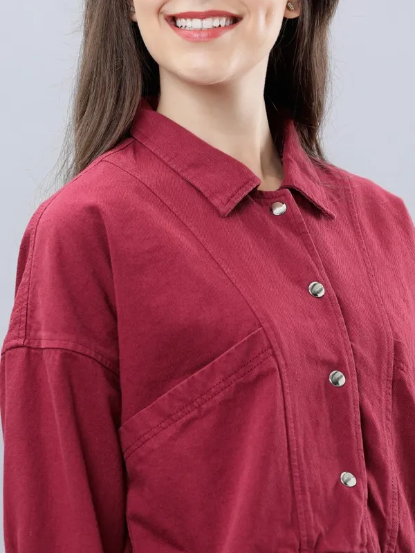  Tokyo Talkies Women Maroon Denim Jacket Jackets