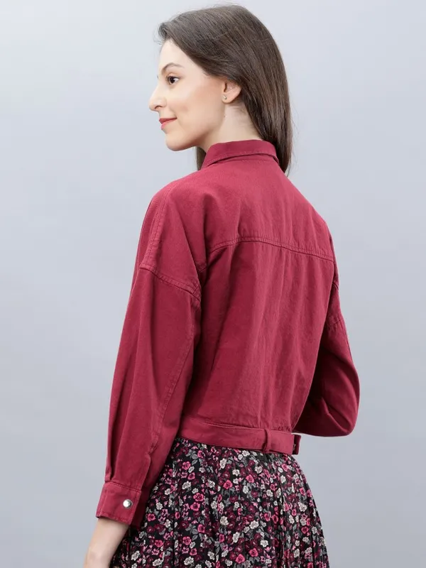  Tokyo Talkies Women Maroon Denim Jacket Jackets