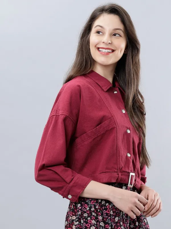  Tokyo Talkies Women Maroon Denim Jacket Jackets