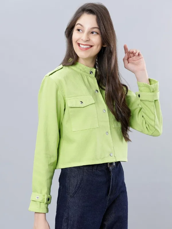  Tokyo Talkies Women Green Denim Jacket Jackets