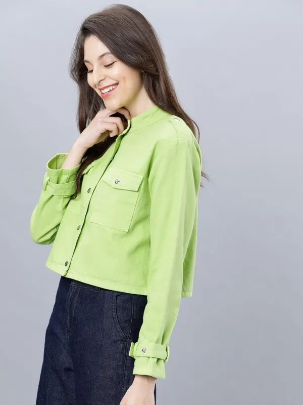  Tokyo Talkies Women Green Denim Jacket Jackets