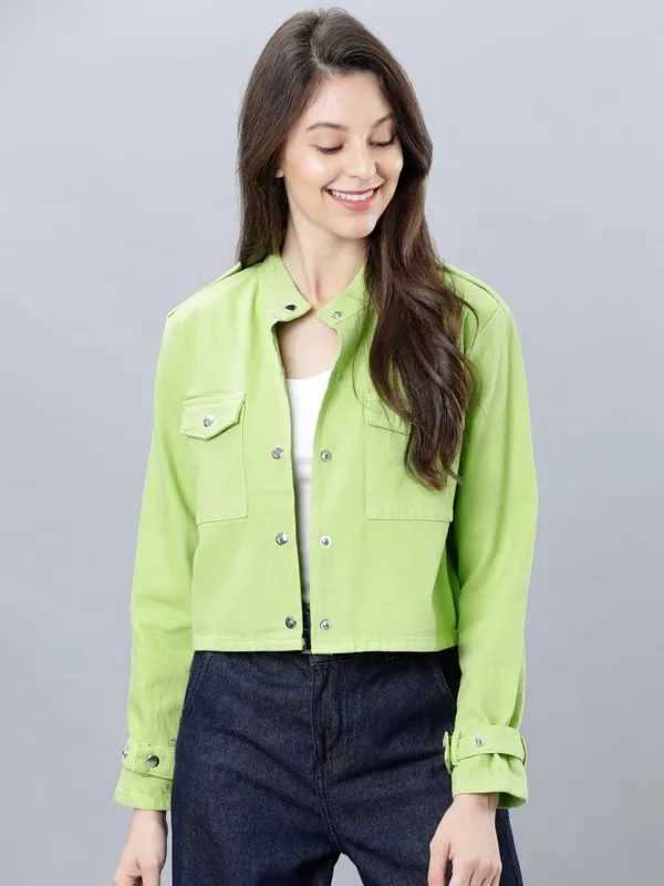  Tokyo Talkies Women Green Denim Jacket Jackets