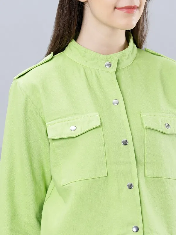  Tokyo Talkies Women Green Denim Jacket Jackets