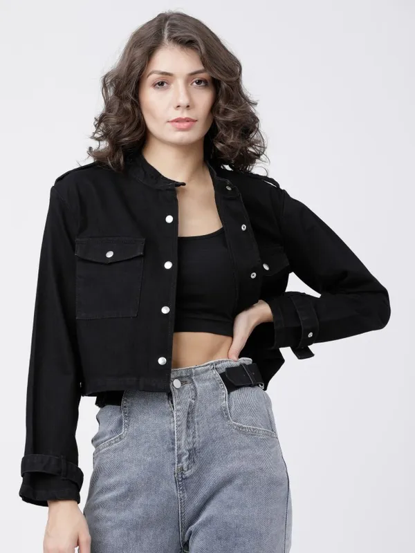  Tokyo Talkies Women Black Open Front Jacket Jackets