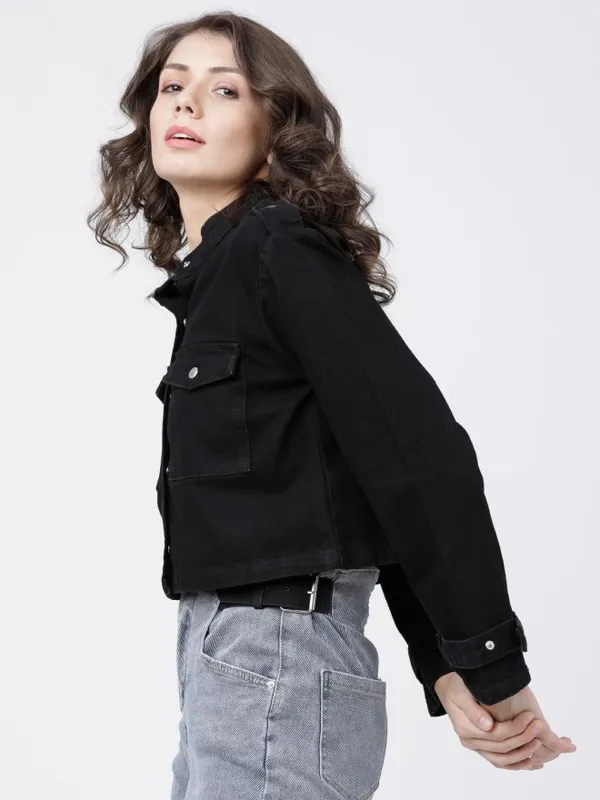  Tokyo Talkies Women Black Open Front Jacket Jackets