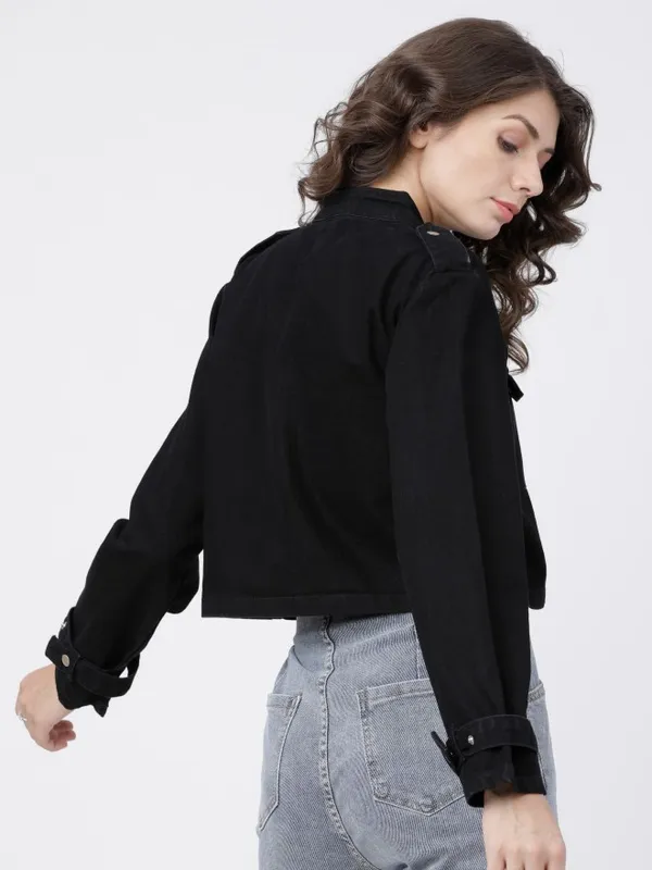  Tokyo Talkies Women Black Open Front Jacket Jackets