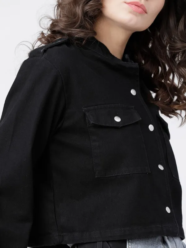  Tokyo Talkies Women Black Open Front Jacket Jackets