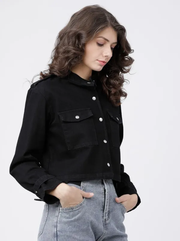  Tokyo Talkies Women Black Open Front Jacket Jackets