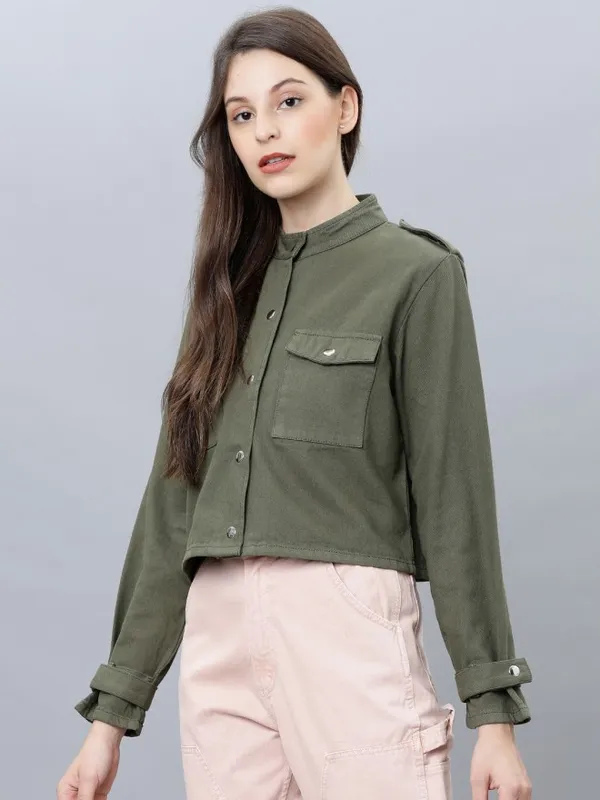  Tokyo Talkies Women Olive Denim Jacket Jackets