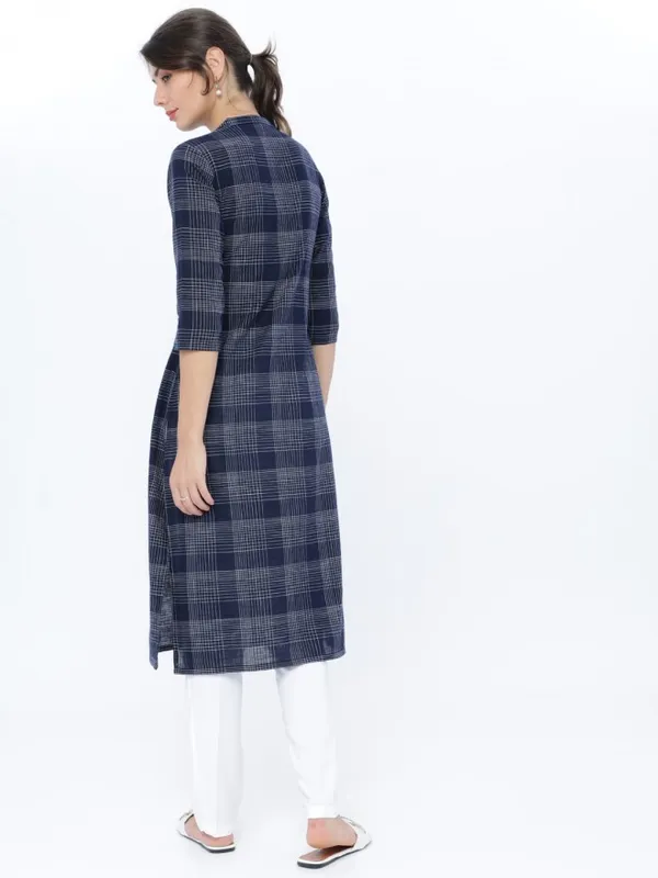  Vishudh Women Navy Blue Checked Straight Kurtas