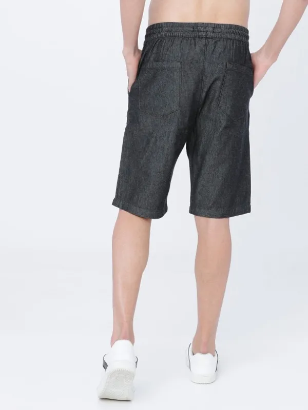  Highlander Men Black Slim Fit Denim Shorts Shorts