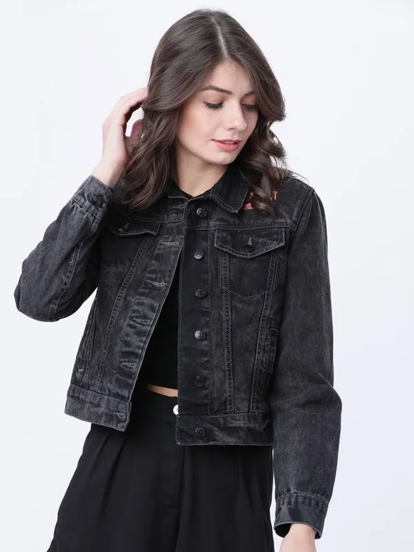  Tokyo Talkies Women Black Denim Jacket Jackets