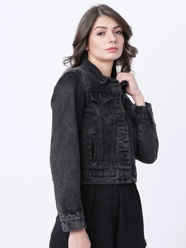  Tokyo Talkies Women Black Denim Jacket Jackets