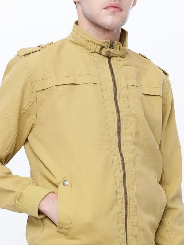  Highlander Men Beige Solid Jackets