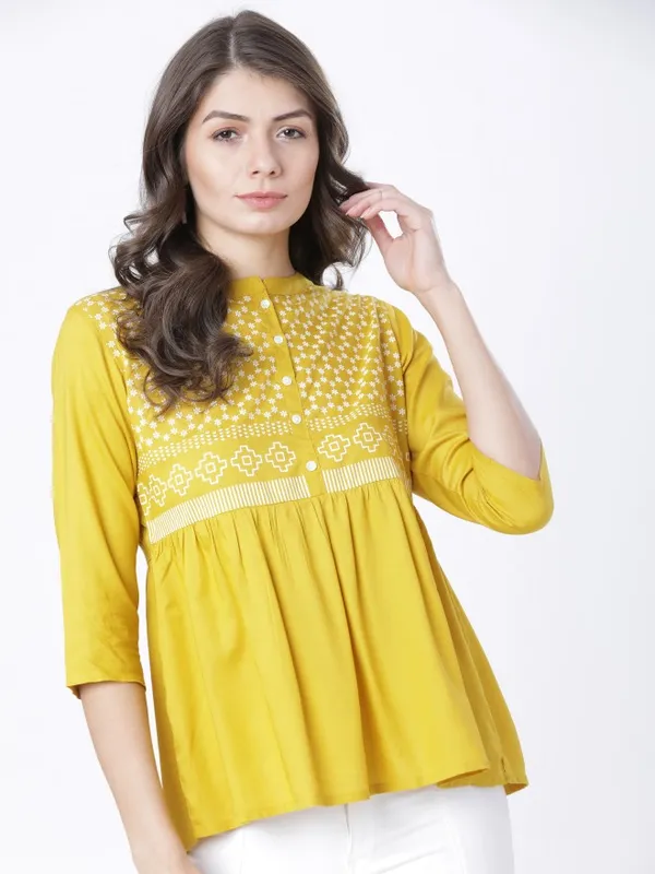  Vishudh Women Mustard Printed Empire Tops