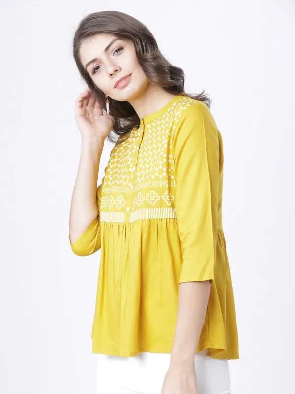  Vishudh Women Mustard Printed Empire Tops