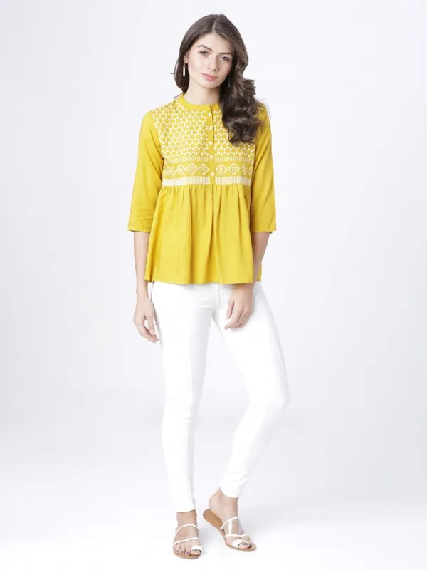  Vishudh Women Mustard Printed Empire Tops