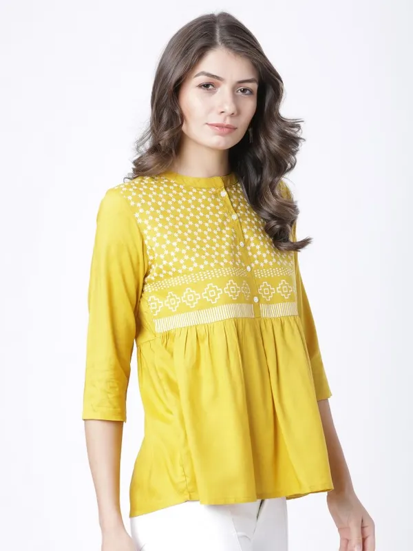  Vishudh Women Mustard Printed Empire Tops