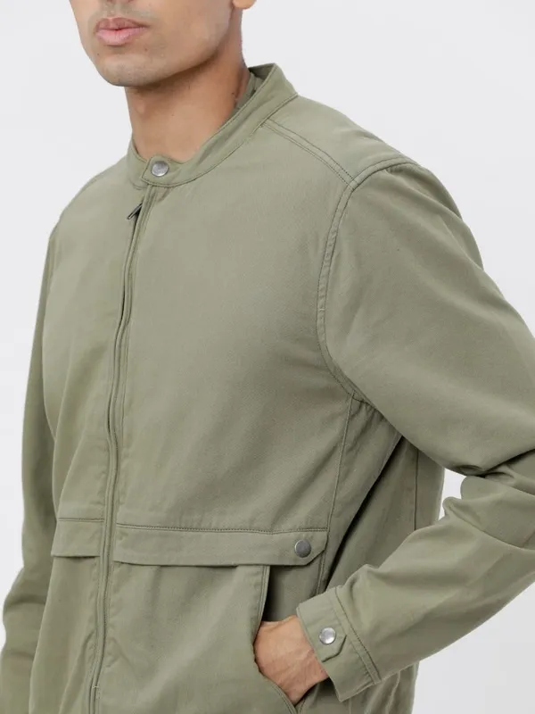  Highlander Men Olive Solid Open Front Jacket Jackets