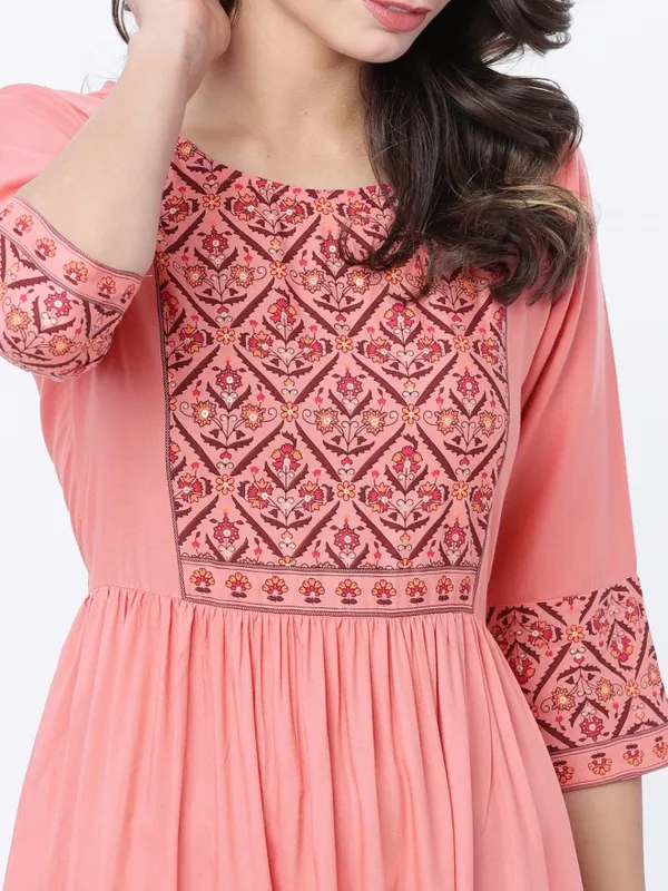  Vishudh Women Peach Printed A-Line Ethnic Dresses