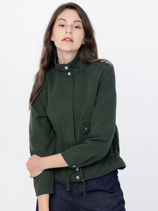  Tokyo Talkies Women Olive Open Front Jacket Jackets