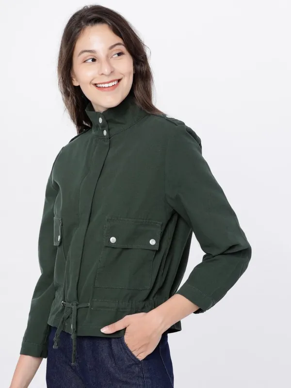  Tokyo Talkies Women Olive Open Front Jacket Jackets