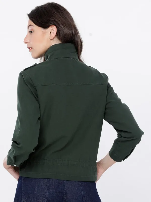  Tokyo Talkies Women Olive Open Front Jacket Jackets