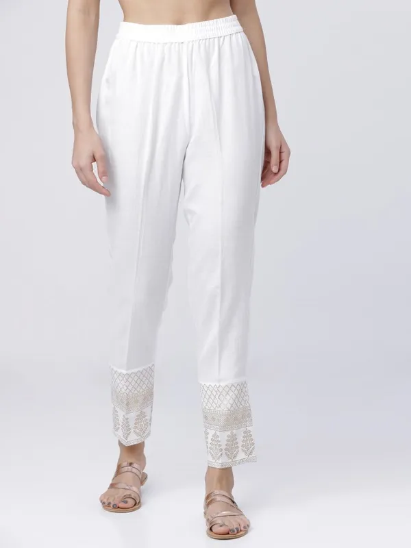  Vishudh Women Off White Regular Fit Trousers