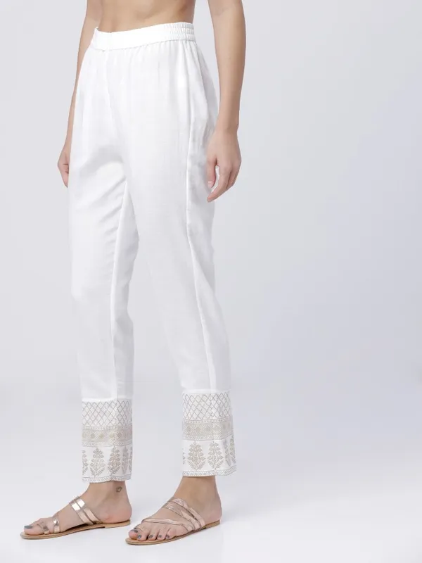  Vishudh Women Off White Regular Fit Trousers