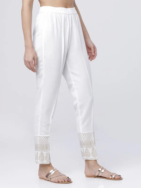  Vishudh Women Off White Regular Fit Trousers