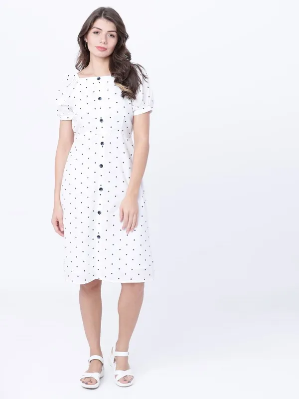  Tokyo Talkies Women White Printed Fit And Flare Dresses