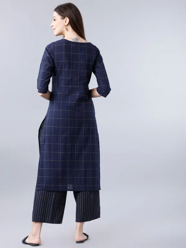  Vishudh Women Navy Blue Checked Kurta Sets