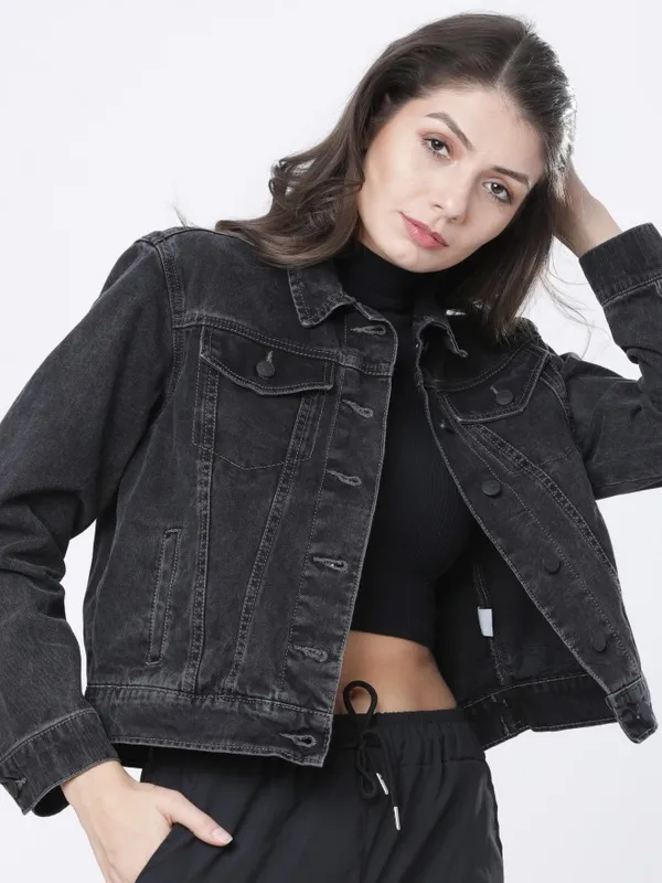  Tokyo Talkies Women Grey Denim Jacket Jackets