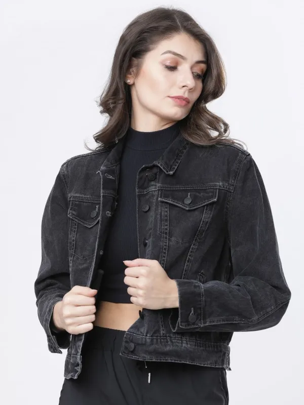  Tokyo Talkies Women Grey Denim Jacket Jackets