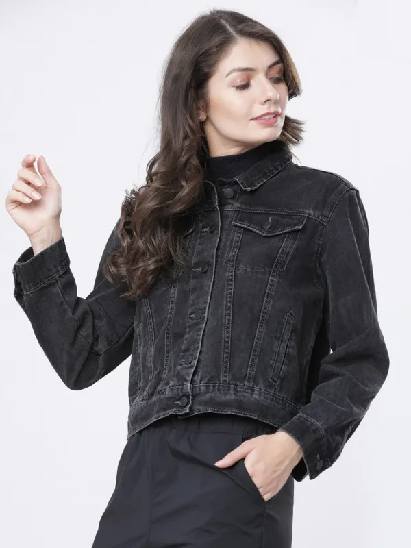  Tokyo Talkies Women Grey Denim Jacket Jackets